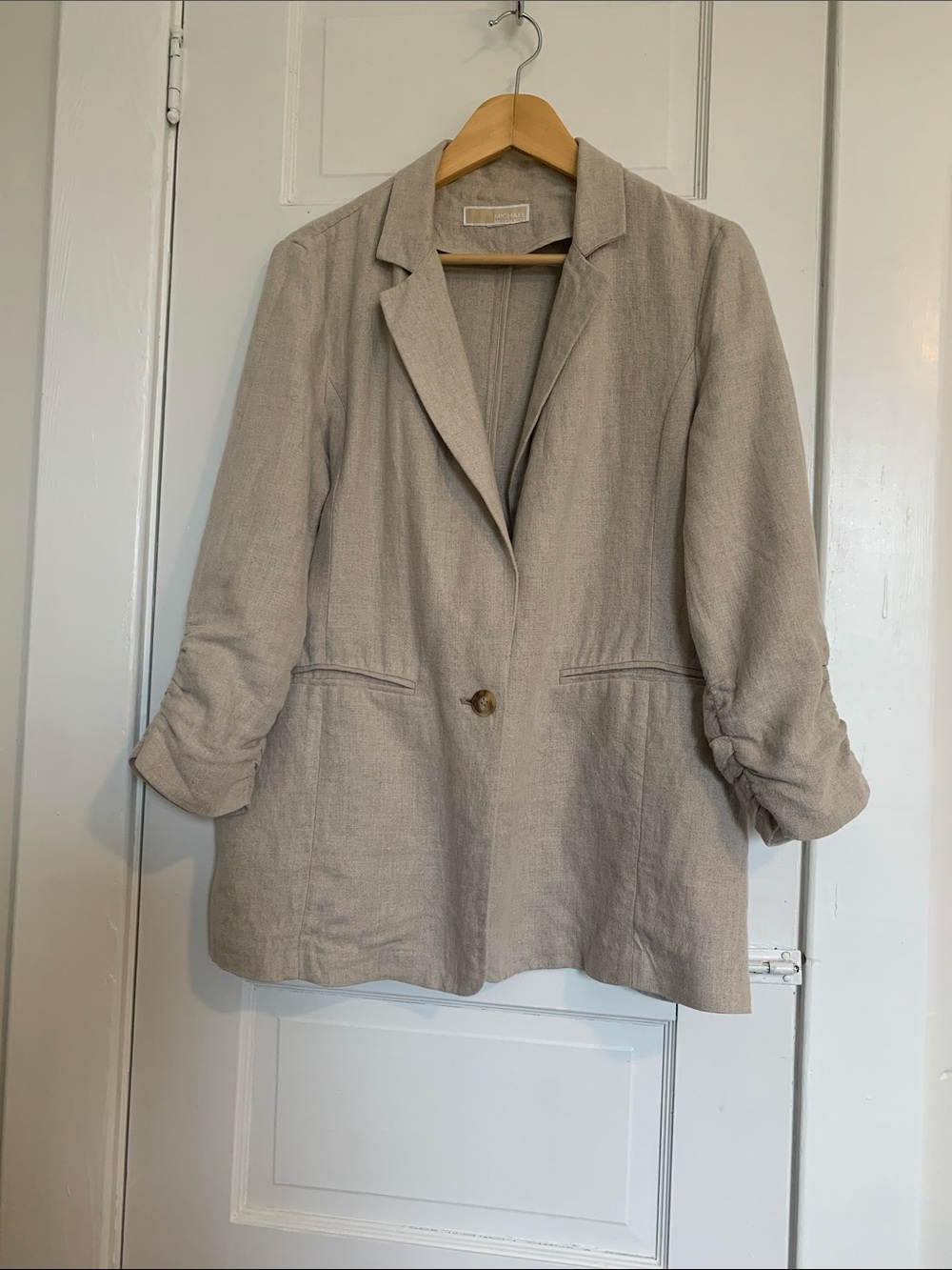 MICHAEL Michael Kors Beige Linen Single-Button Blazer